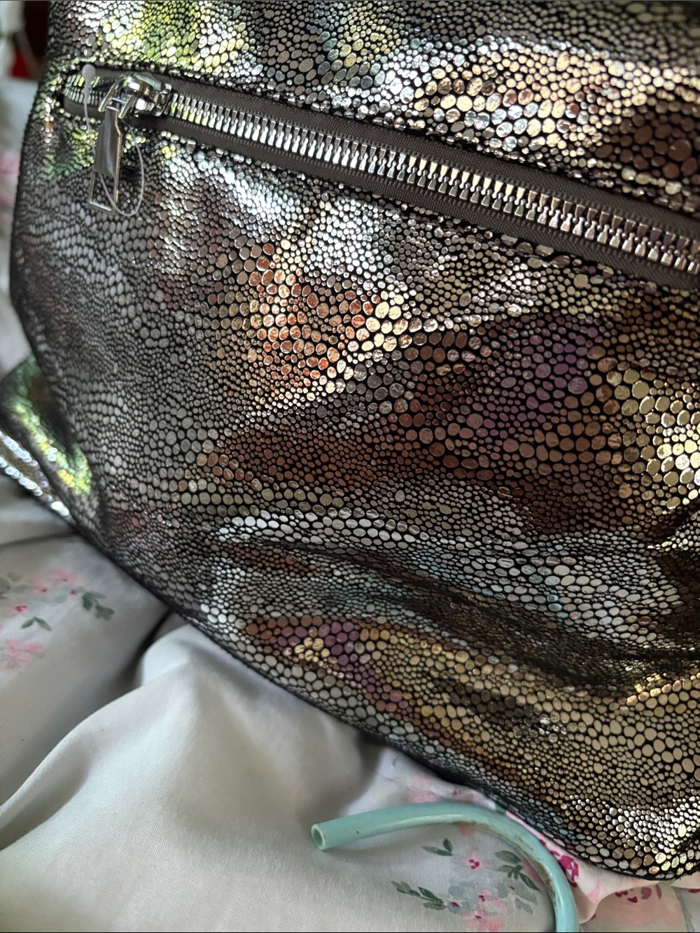 Women's Jeweled Metallic Satchel Handbag - Silver - Picture 8 of 12